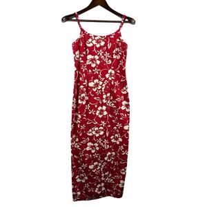 Women’s Hilo Hattie Size 6 Red Sleeveless Maxi Dress w/ White Florals